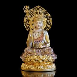 Tượng Bồ tát Địa Tạng bằng đồng men cổ viền vàng mẫn bảo cao 66cm