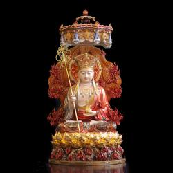 Tượng Bồ Tát Địa Tạng bằng đồng ngồi đế sen non nước vẽ gấm cao cấp
