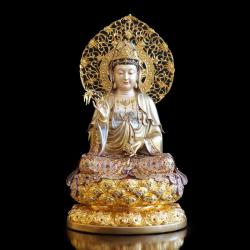 Tượng Phật Quan Âm Ngồi Đài Sen, Bằng Đồng Men Cổ Viền Vàng Mẫn Bảo