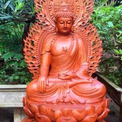 Tượng Phật A Di Đà có Bảo Quang bằng gỗ hương đá